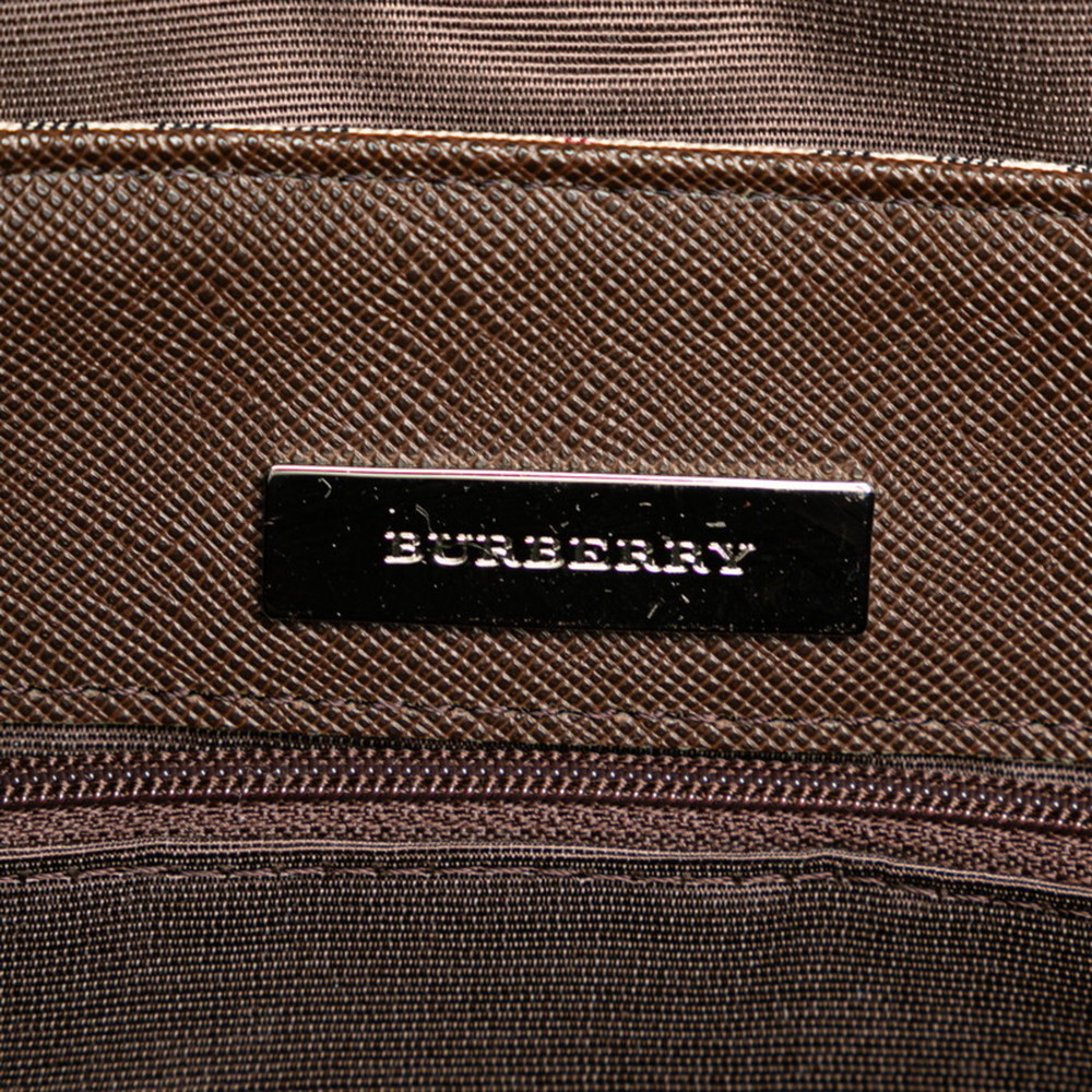 BURBERRY Beige Brown Canvas Leather Handbag - Picture 7 of 8